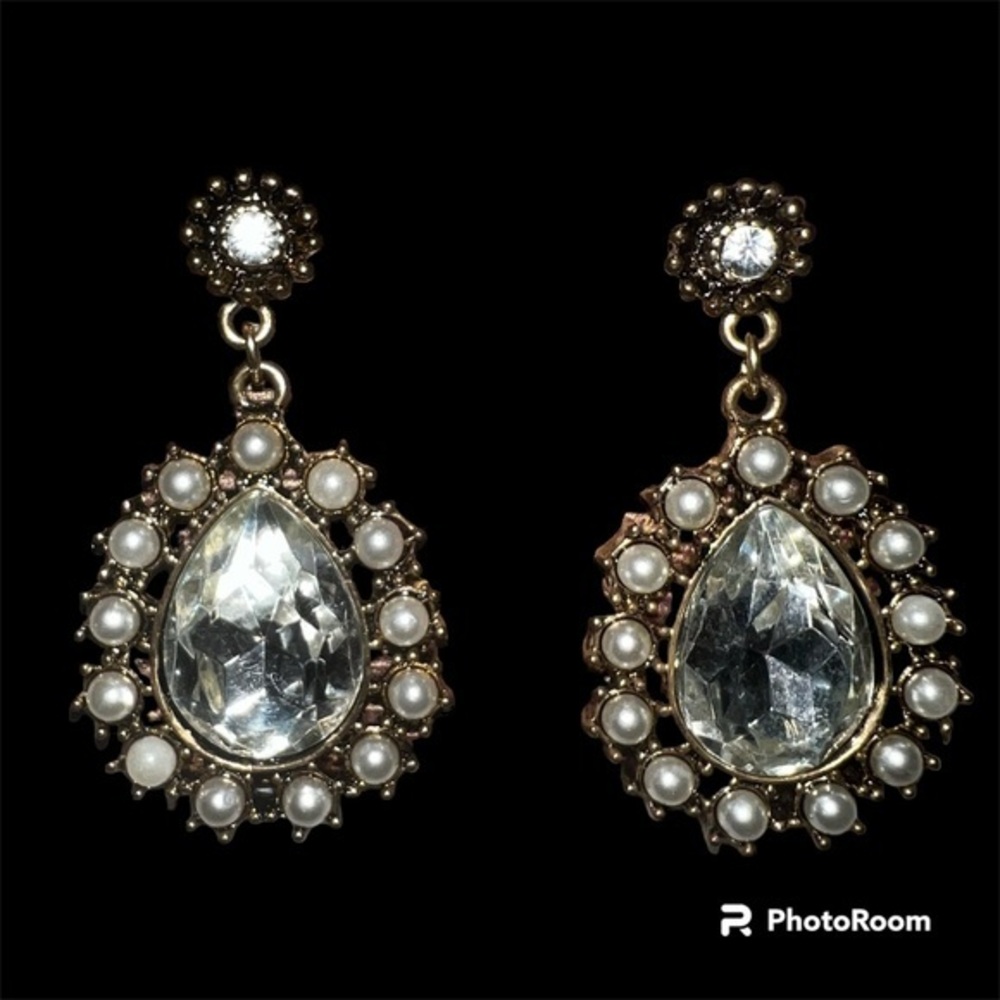 Crystal and Faux Pearl Dangle Earrings NWT